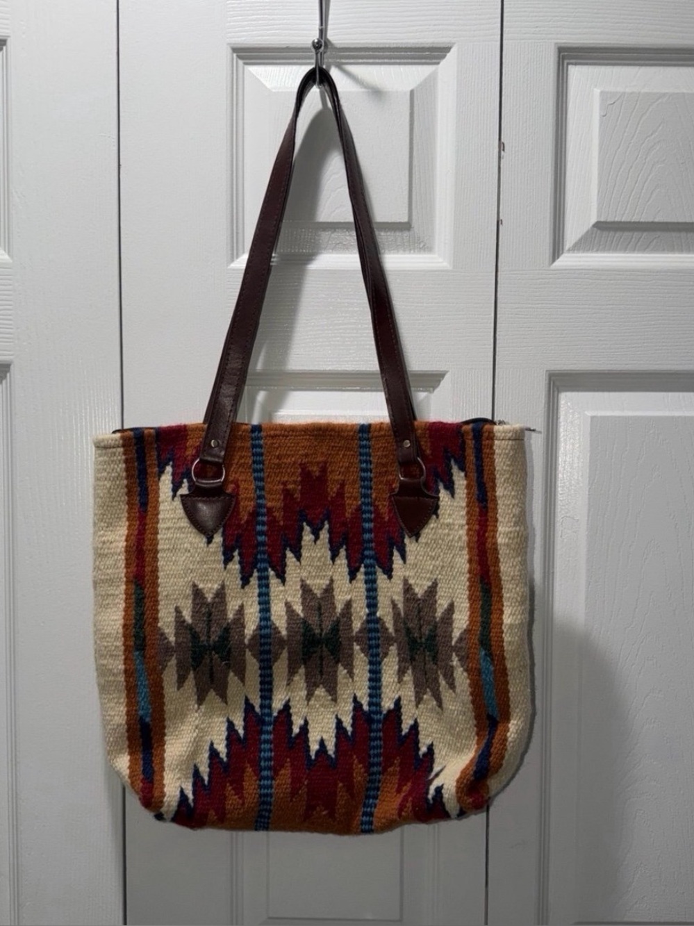 Southwestern Zapotec - Style Woven Wool Shoulder Tote Bag
